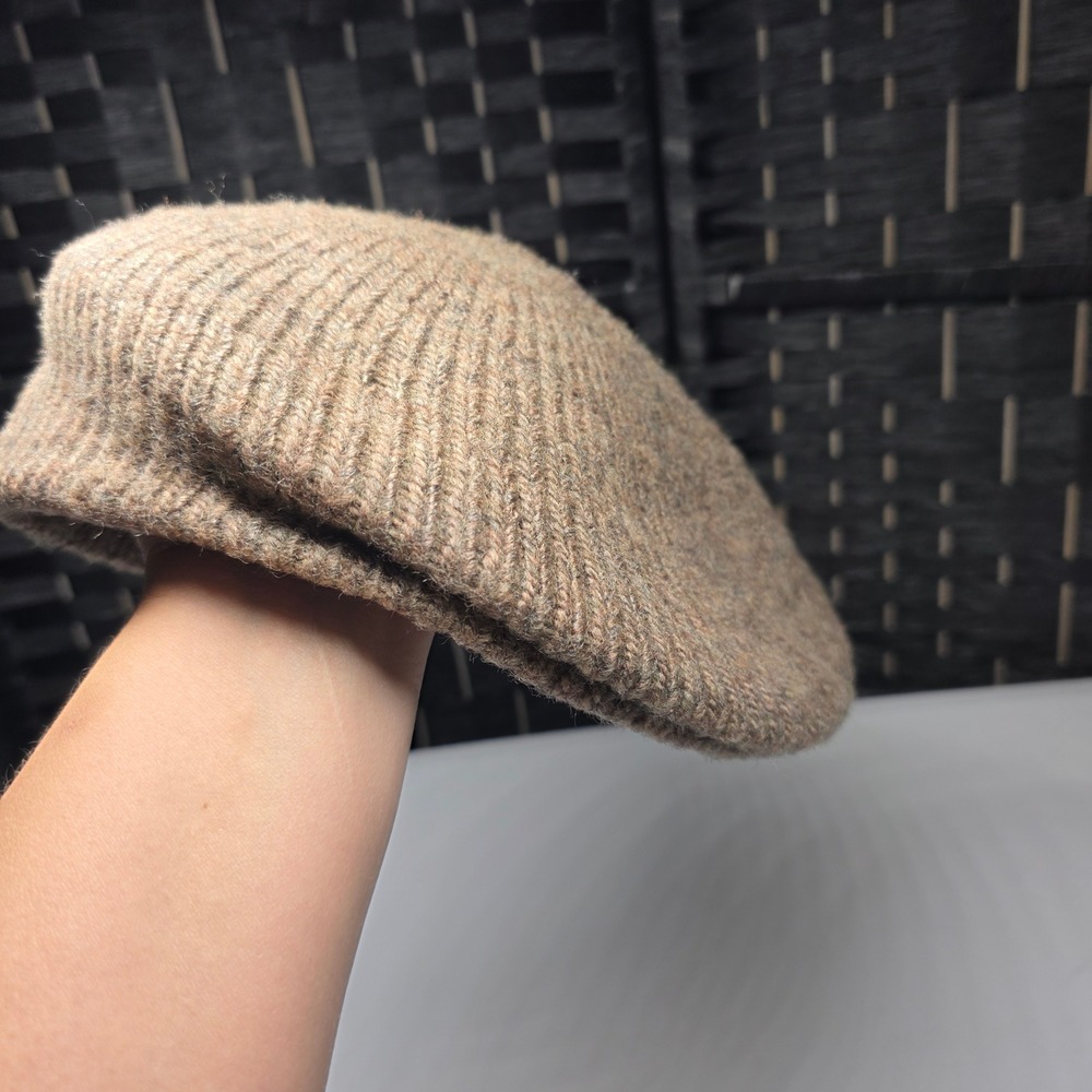 Aris Vintage Knit Flat Cap Beret Brown Marled Ribbed Newsboy Hat Made in USA OS